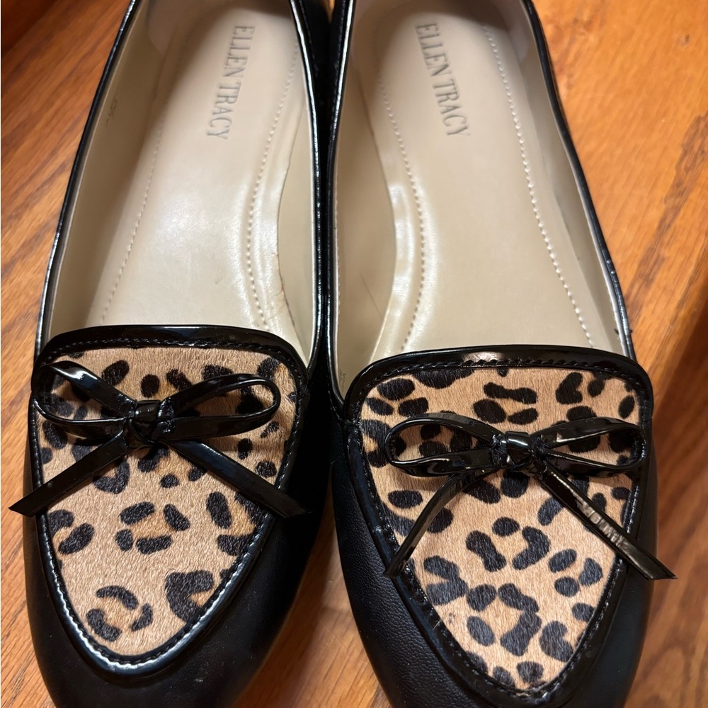 New Ellen Tracy Black Leopard Flats